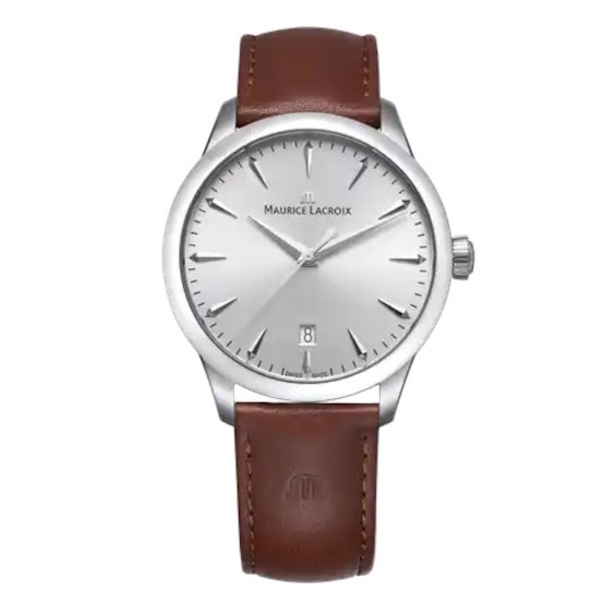 Men's Maurice Lacroix 1975 39Mm Silver Tone Dial & Brown Leather Strap Watch