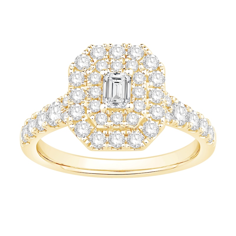 Main Image 1 of Engagement Ring 14ct Yellow Gold Cushion Shaped Halo 1ct Diamond Ring
