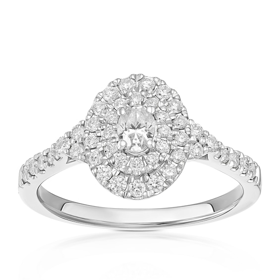 Engagement Ring Platinum Oval Shaped Double Halo 0.50ct Diam