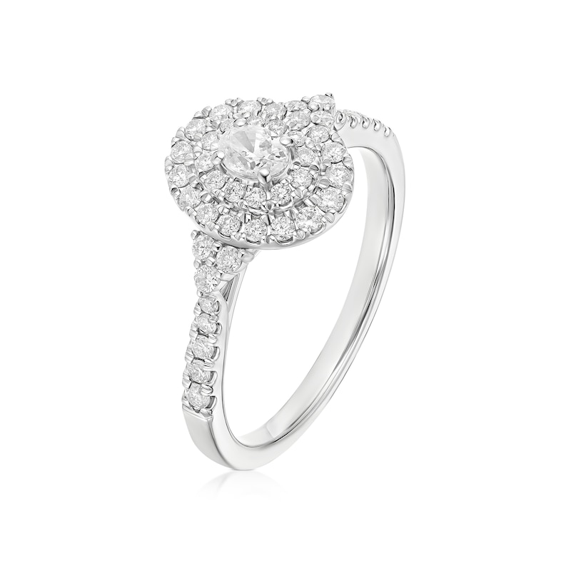 Main Image 2 of Engagement Ring Platinum Oval Shaped Double Halo 0.50ct Diamond Ring