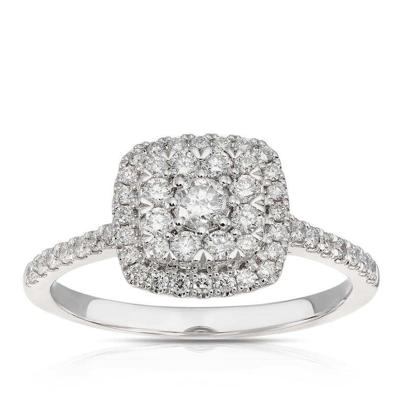 Main Image 1 of Engagement Ring Platinum Cushion Shaped Cluster 0.50ct Diamond Ring