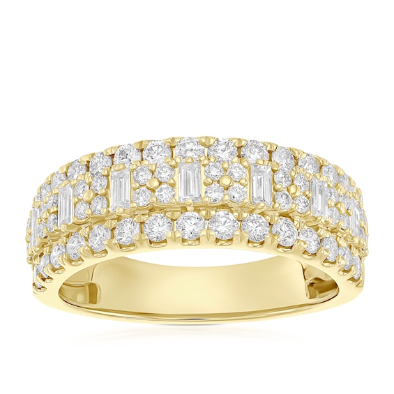 14ct Yellow Gold Three Row Eternity 1ct Diamond Ring