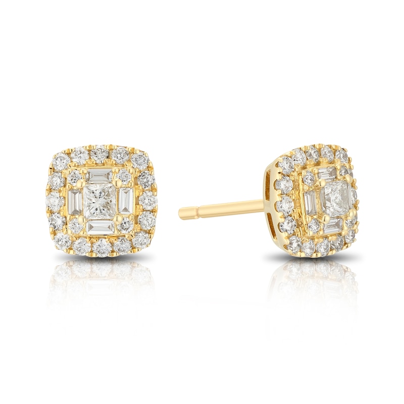 Main Image 1 of 9ct Yellow Gold 0.50ct Diamond Cushion Cluster Stud Earrings