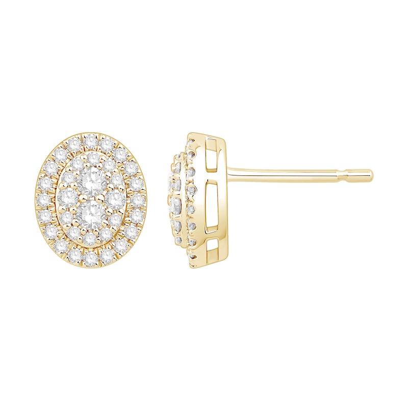 Main Image 1 of 9ct Yellow Gold 0.50ct Diamond Oval Cluster Stud Earrings