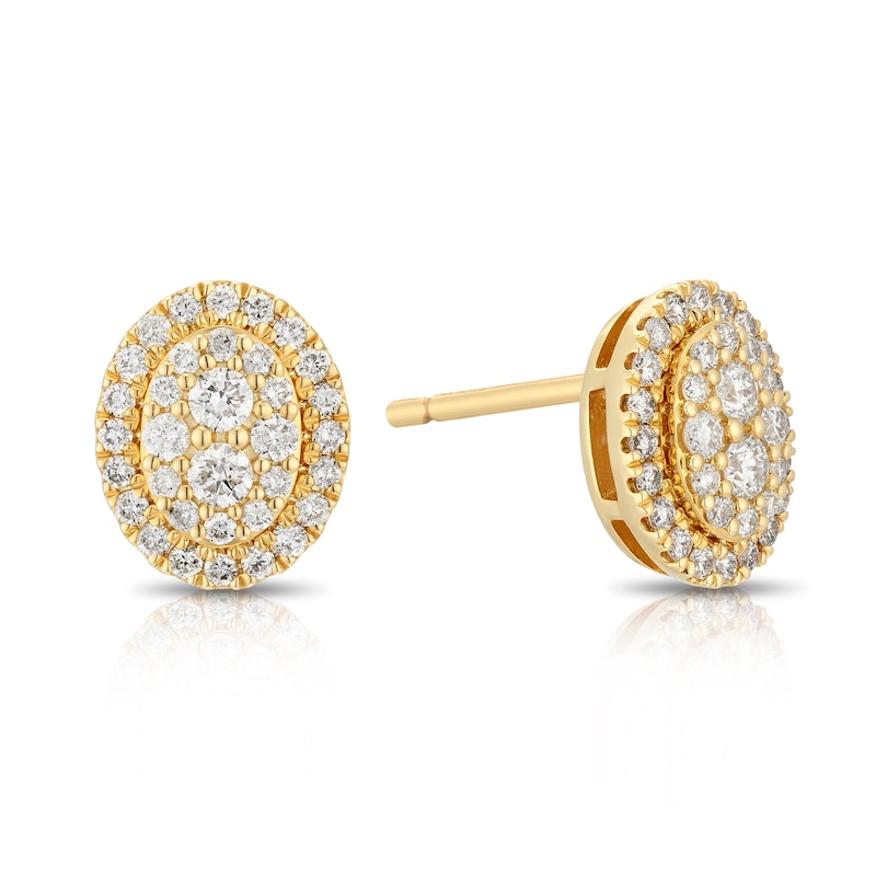 Main Image 2 of 9ct Yellow Gold 0.50ct Diamond Oval Cluster Stud Earrings