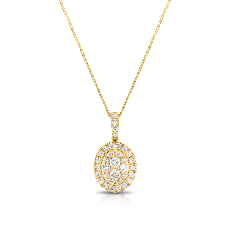 Main Image 1 of 9ct Yellow Gold 0.50ct Diamond Oval Cluster Pendant Necklace