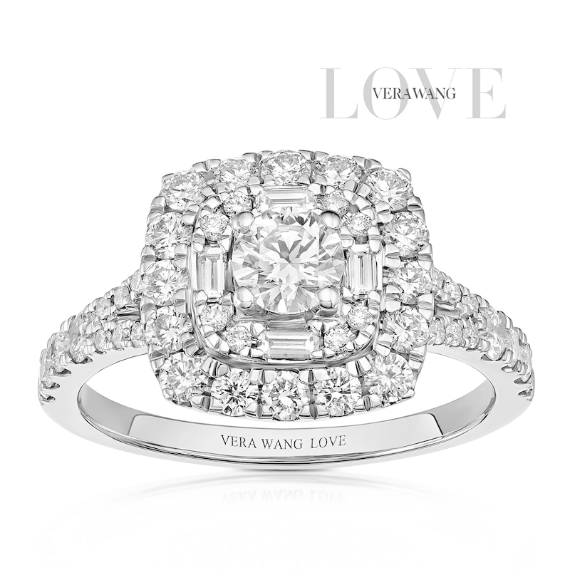 Main Image 1 of Engagement Ring Vera Wang Platinum Double Halo Cushion Shape 1ct Diamond Ring