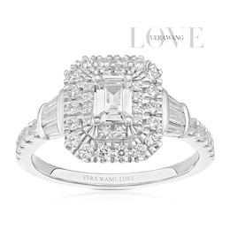 Engagement Ring Vera Wang Platinum Double Halo Emerald Shape 1ct Diamond Ring