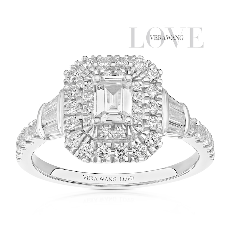 Main Image 1 of Engagement Ring Vera Wang Platinum Double Halo Emerald Shape 1ct Diamond Ring