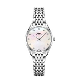 Rotary Ultra Slim Diamond Pink Mother Of Pearl Dial & Stainless Steel Watch