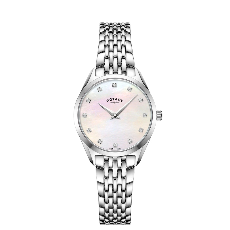 Main Image 1 of Rotary Ultra Slim Diamond Pink Mother Of Pearl Dial & Stainless Steel Watch