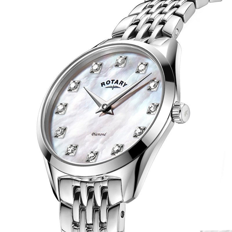 Main Image 2 of Rotary Ultra Slim Diamond Pink Mother Of Pearl Dial & Stainless Steel Watch