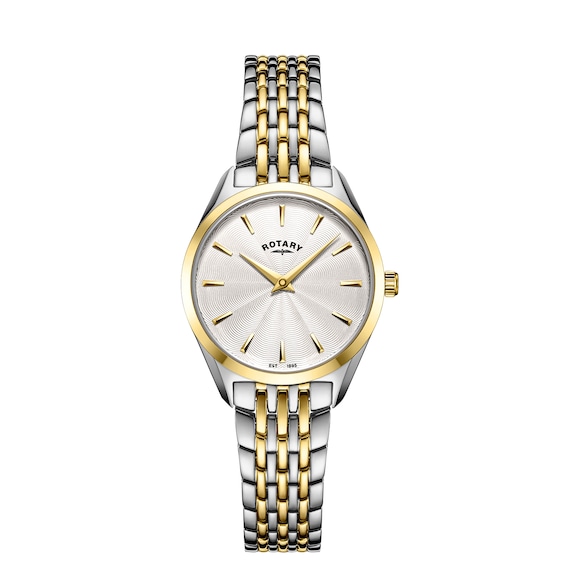 Women's Rotary Ultra Slim Silver Tone Dial & Two Tone Bracelet Watch