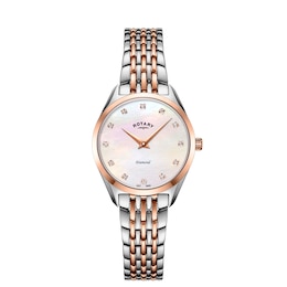Rotary Ultra Slim Diamond Pink Mother Of Pearl & Two Tone Bracelet Watch