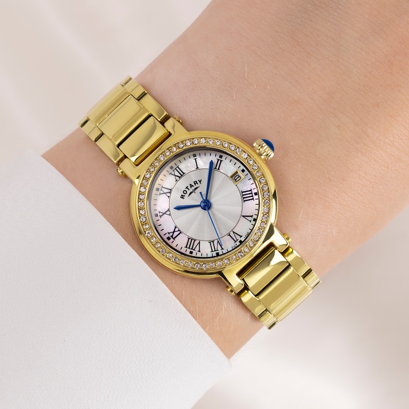 Main Image 4 of Rotary Heritage Mother Of Pearl Dial Stone Set & Gold Tone Bracelet Watch