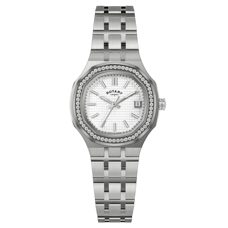 Main Image 1 of Rotary Brilliance Women's Stone Set White Dial & Stainless Steel Bracelet Watch