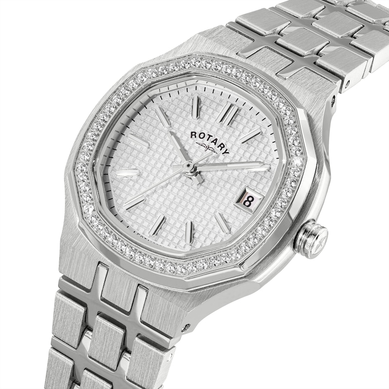 Main Image 2 of Rotary Brilliance Women's Stone Set White Dial & Stainless Steel Bracelet Watch