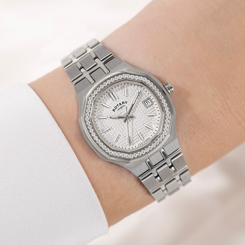 Main Image 3 of Rotary Brilliance Women's Stone Set White Dial & Stainless Steel Bracelet Watch