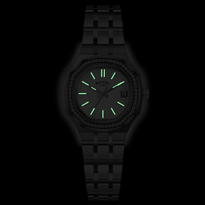 Main Image 5 of Rotary Brilliance Women's Stone Set White Dial & Stainless Steel Bracelet Watch