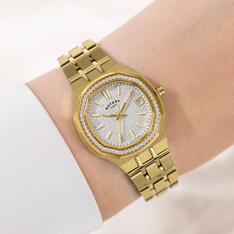 Main Image 3 of Rotary Brilliance Women's White Dial & PVD Gold Tone Bracelet Watch