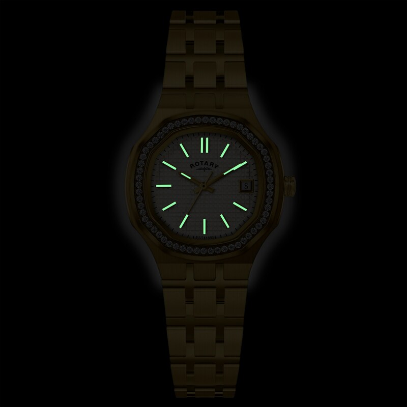 Main Image 5 of Rotary Brilliance Women's White Dial & PVD Gold Tone Bracelet Watch