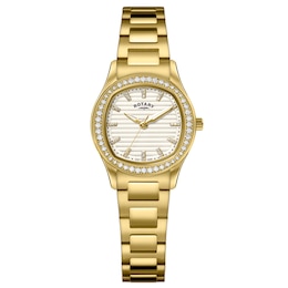 Rotary Brilliance Women's Stone Set White Dial & Gold Tone Bracelet Watch