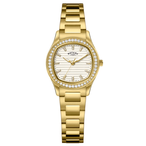 Women's Rotary Brilliance Stone Set White Dial & Gold Tone Bracelet Watch
