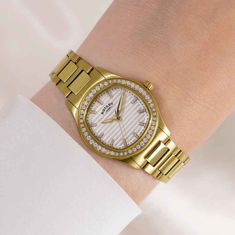 Main Image 3 of Rotary Brilliance Women's Stone Set White Dial & Gold Tone Bracelet Watch