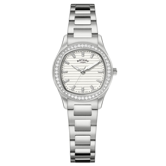 Rotary Brilliance Women's Stainless Steel Watch with Crystal Set Bezel and Silver Dial