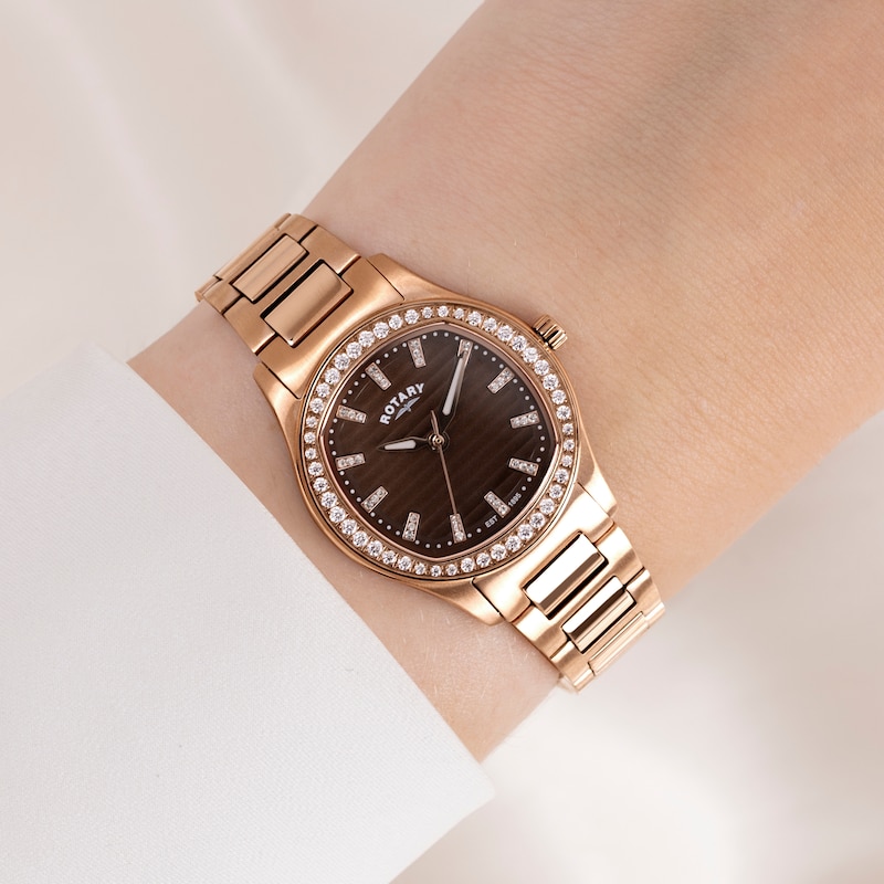 Main Image 3 of Rotary Brilliance Women's Stone Set PVD Rose Gold Tone Bracelet Watch