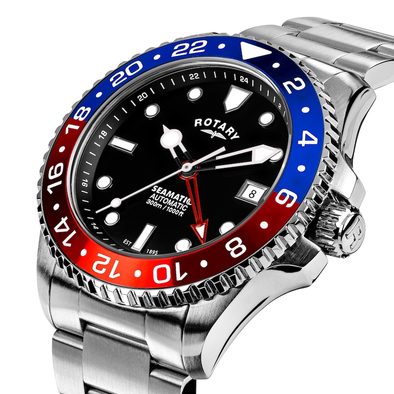 Main Image 3 of Rotary Seamatic GMT 300m Men's Black Dial & Stainless Steel Bracelet Watch