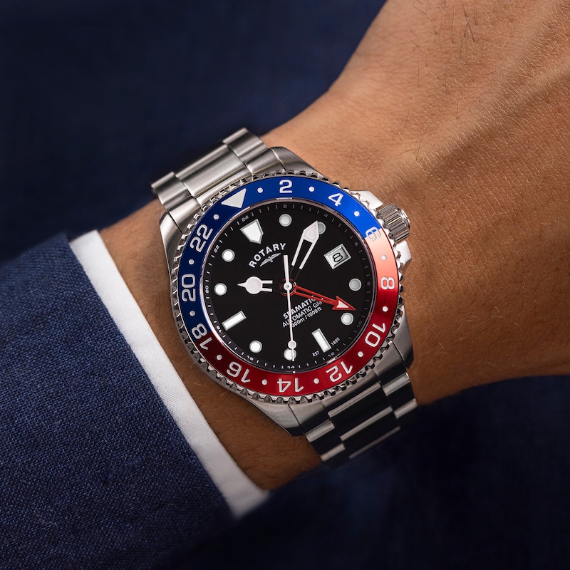 Main Image 4 of Rotary Seamatic GMT 300m Men's Black Dial & Stainless Steel Bracelet Watch