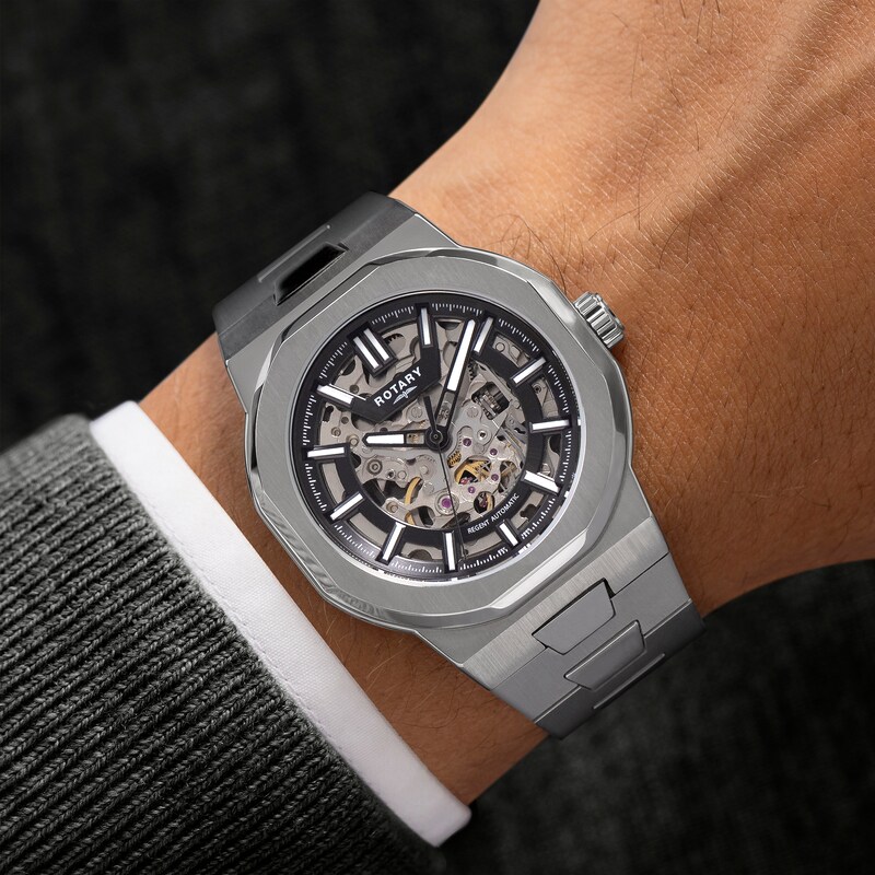 Main Image 3 of Rotary Regent Skeleton Automatic Women's Black Dial & Stainless Steel Watch