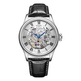 Rotary Greenwich Men's Skeleton Dial & Black Leather Strap Watch