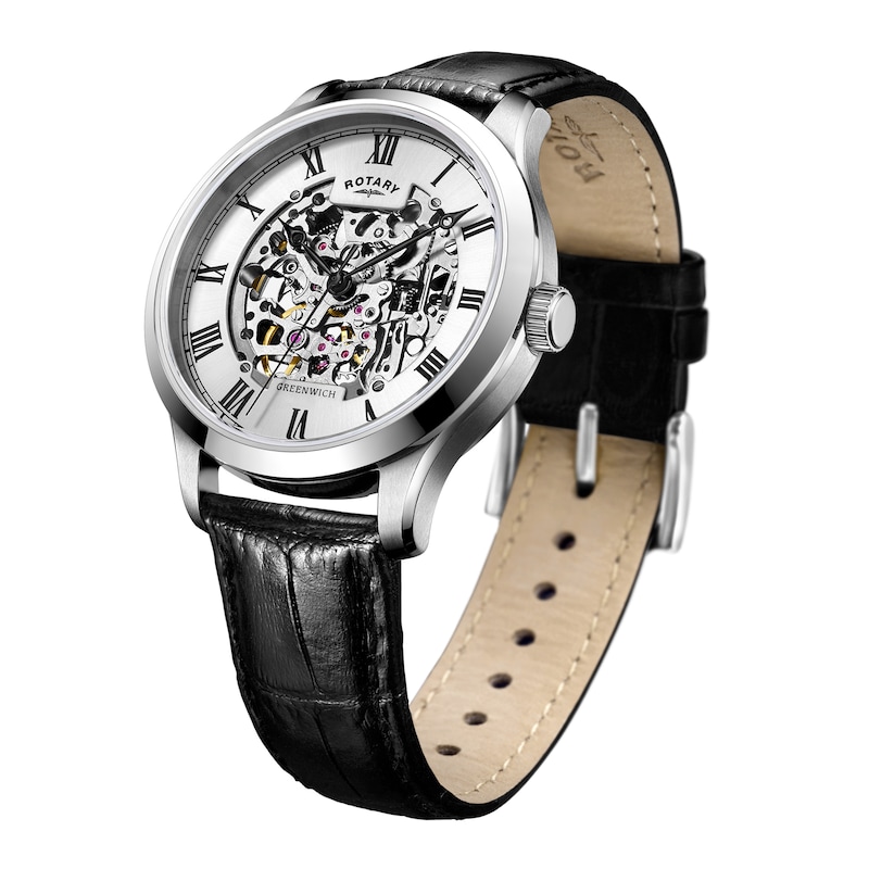 Main Image 2 of Rotary Greenwich Men's Skeleton Dial & Black Leather Strap Watch