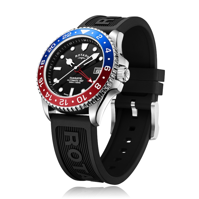 Main Image 2 of Rotary Seamatic GMT 300m Men's Black Silicone Strap Watch