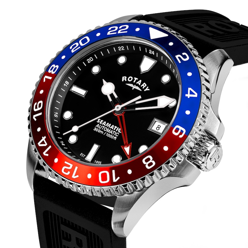 Main Image 3 of Rotary Seamatic GMT 300m Men's Black Silicone Strap Watch