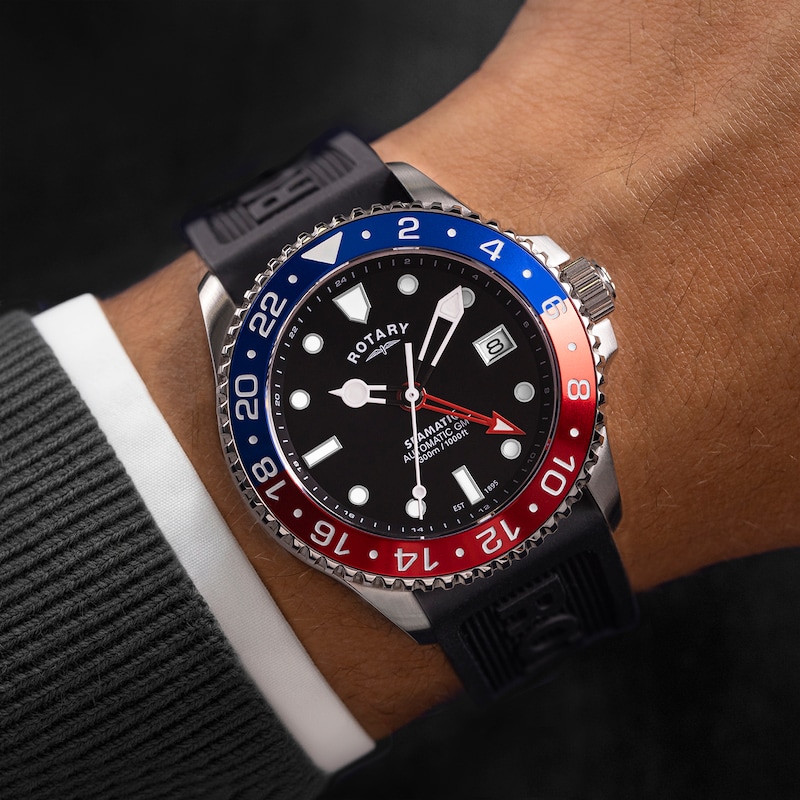 Main Image 4 of Rotary Seamatic GMT 300m Men's Black Silicone Strap Watch