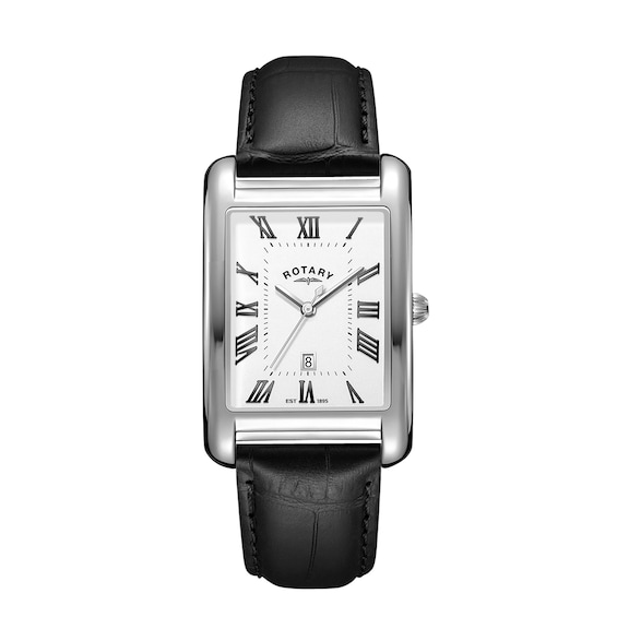 Men's Rotary Heritage Astoria Rectangular Dial & Black Leather Strap Watch