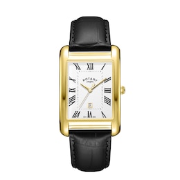 Rotary Heritage Astoria Men's Rectangular Dial & Black Leather Strap Watch