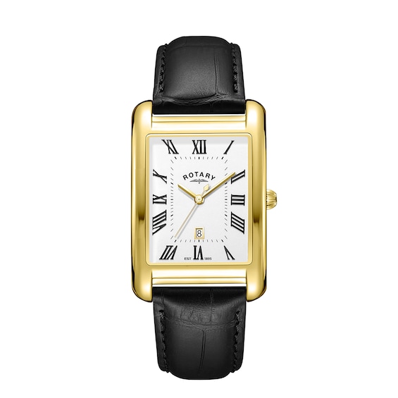 Men's Rotary Heritage Astoria Rectangular Dial & Black Leather Strap Watch
