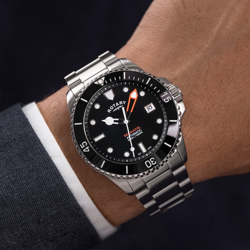 Main Image 4 of Rotary Seamatic 300m Men's Black Dial Stainless Steel Bracelet Watch