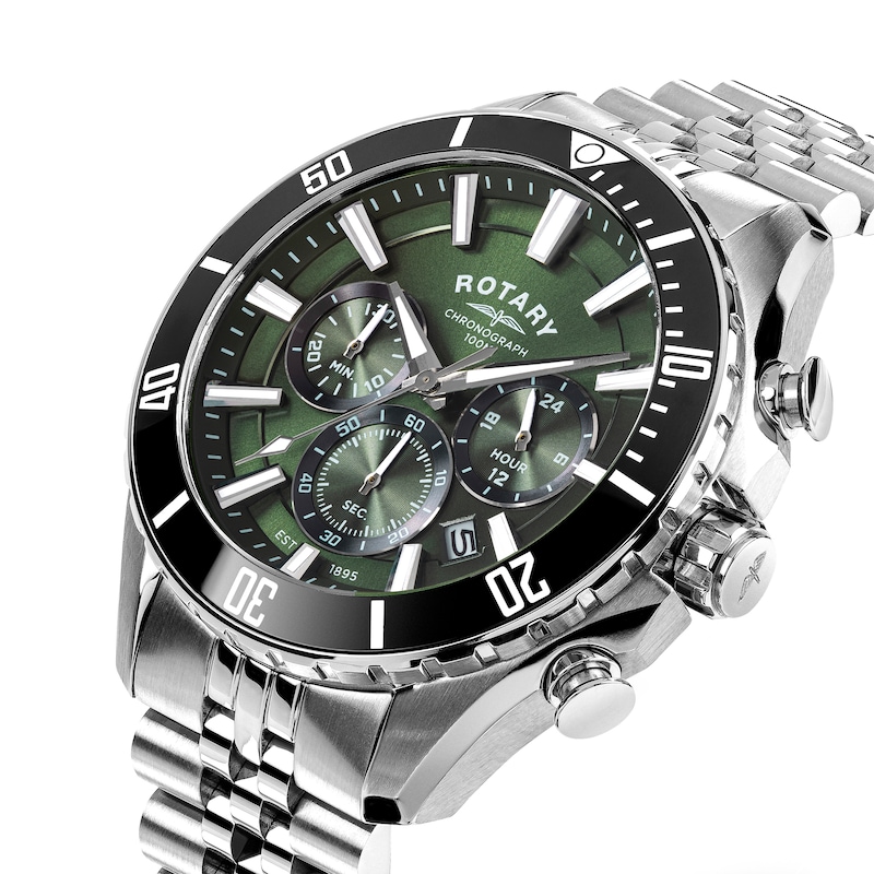 Main Image 3 of Rotary Apex 100 Chronograph Green Dial & Stainless Steel Bracelet Watch
