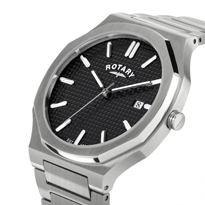 Main Image 2 of Rotary Heritage Men's Octagonal Black Dial & Stainless Steel Bracelet Watch