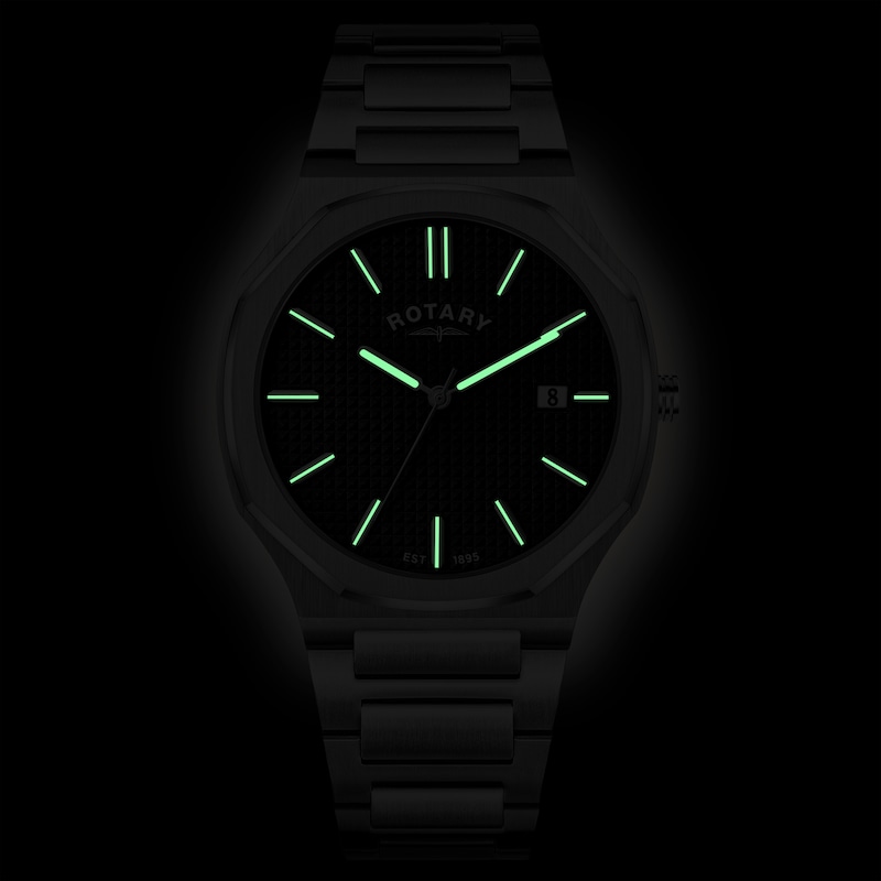 Main Image 5 of Rotary Heritage Men's Octagonal Black Dial & Stainless Steel Bracelet Watch