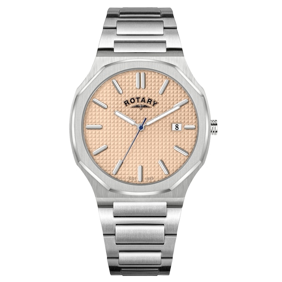 Men's Rotary Heritage Octagonal Champagne Dial & Stainless Steel Bracelet Watch