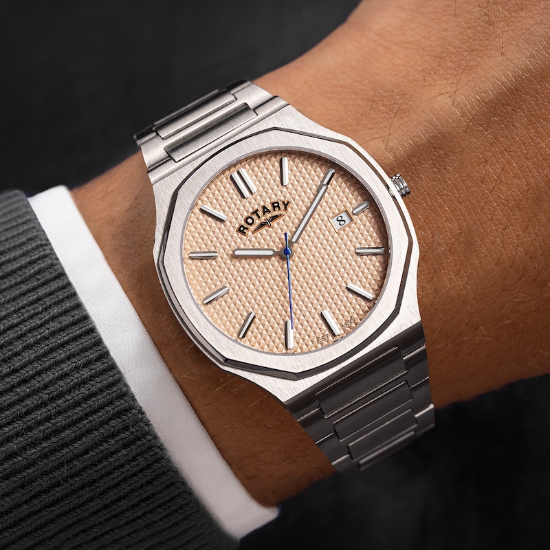 Main Image 3 of Rotary Heritage Men's Octagonal Champagne Dial & Stainless Steel Bracelet Watch
