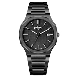 Rotary Heritage Men's Octagonal Gun Black Stainless Steel Bracelet Watch