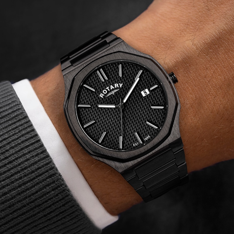 Main Image 3 of Rotary Heritage Men's Octagonal Gun Black Stainless Steel Bracelet Watch