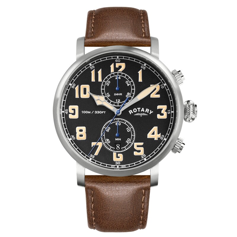 Main Image 1 of Rotary Heritage Pilot 100m Brown Leather Strap Watch
